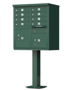 8 Door Florence Vital 1570-8 Series USPS Approved (CBU) Cluster Mailboxes with Pedestal Green