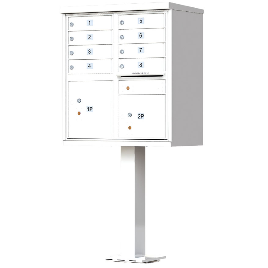 8 Door Florence Vital 1570-8 Series USPS Approved (CBU) Cluster Mailboxes with Pedestal White