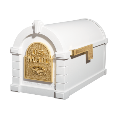 Gaines Eagle Keystone Mailboxes<br >White with Polished Brass