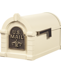 Gaines Fleur De Lis Keystone Mailboxes<br />Almond with Antique Bronze