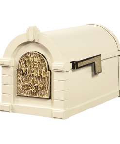 Gaines Fleur De Lis Keystone Mailboxes<br />Almond with Polished Brass
