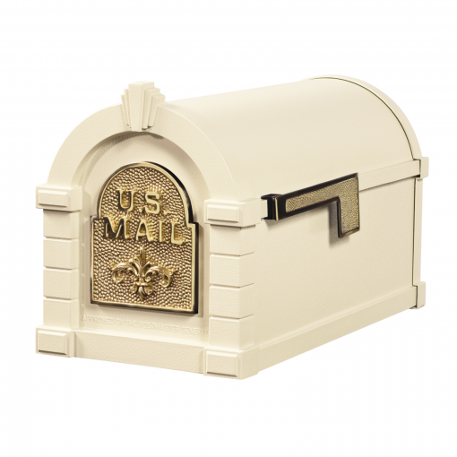 Gaines Fleur De Lis Keystone Mailboxes<br >Almond with Polished Brass