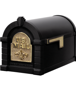 Gaines Fleur De Lis Keystone Mailboxes<br />Black with Polished Brass