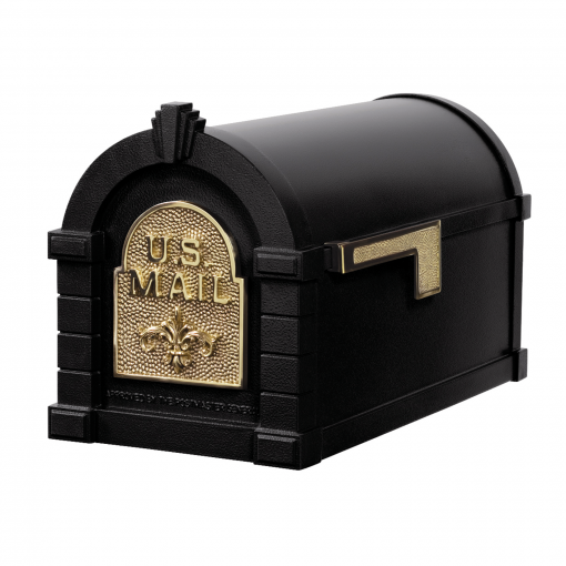 Gaines Fleur De Lis Keystone Mailboxes<br />Black with Polished Brass