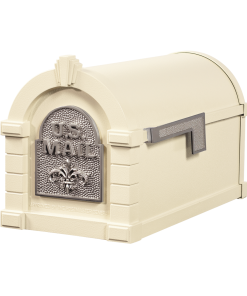 Gaines Fleur De Lis Keystone Mailboxes<br />Almond with Stain Nickel