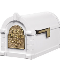 Gaines Fleur De Lis Keystone Mailboxes<br />White with Polished Brass