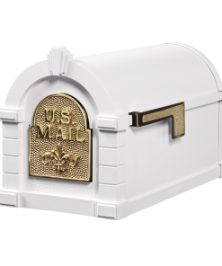 Gaines Fleur De Lis Keystone MailboxesWhite with Polished Brass