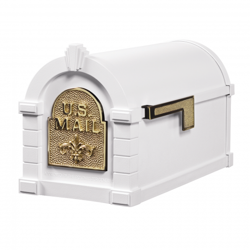 Gaines Fleur De Lis Keystone Mailboxes<br >White with Polished Brass