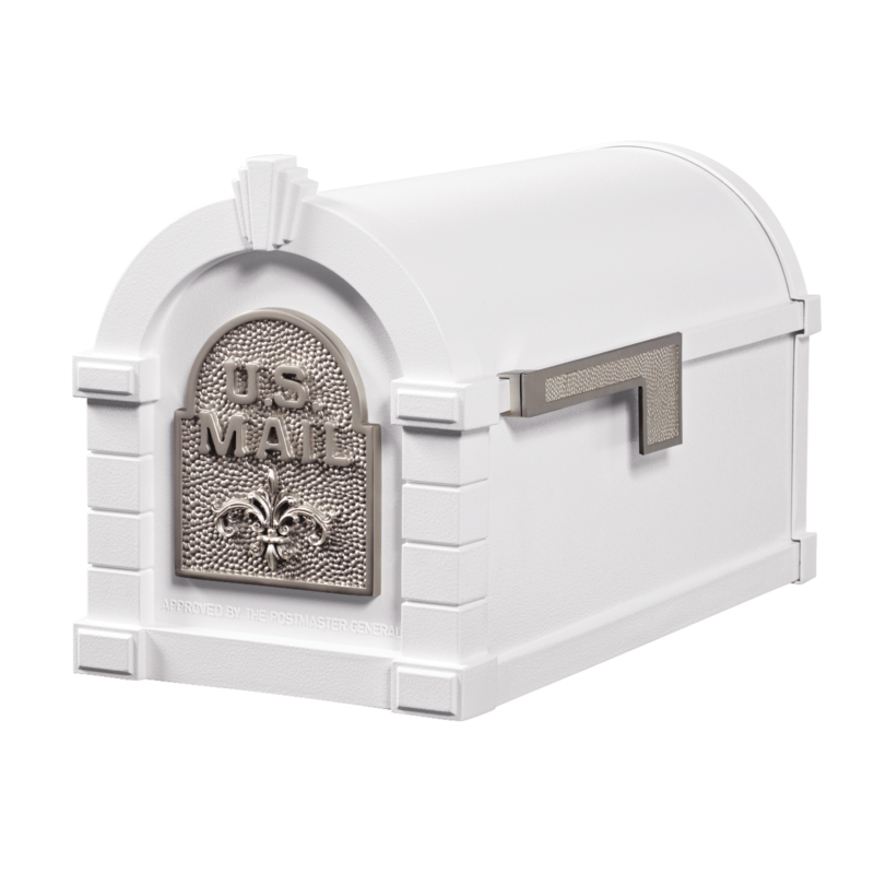 Gaines Fleur De Lis Keystone MailboxesWhite with Satin Nickel