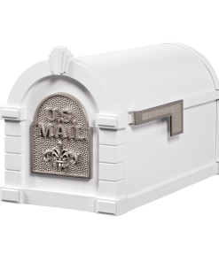 Gaines Fleur De Lis Keystone Mailboxes<br />White with Satin Nickel