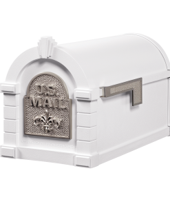 Gaines Fleur De Lis Keystone MailboxesWhite with Satin Nickel