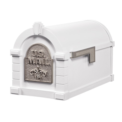 Gaines Fleur De Lis Keystone Mailboxes<br />White with Satin Nickel