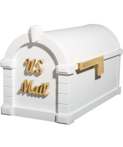 Gaines Signature Keystone Mailboxes<br />White with Polished Brass