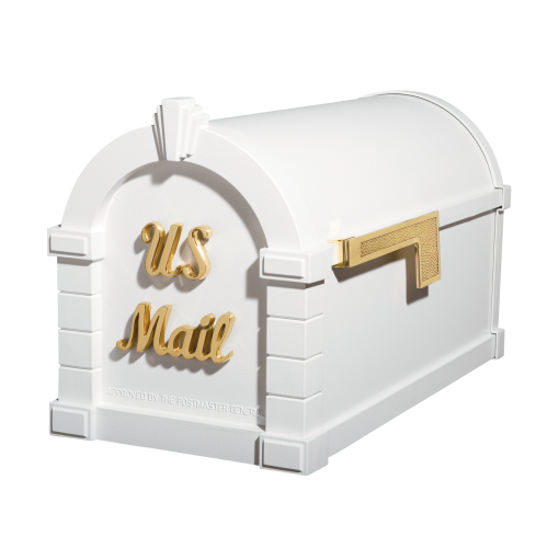 Gaines Signature Keystone Mailboxes<br />White with Polished Brass