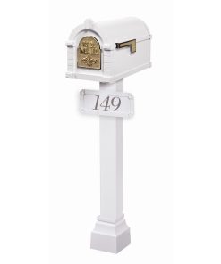 Gaines Fleur De Lis Keystone mailbox with Standard Post White