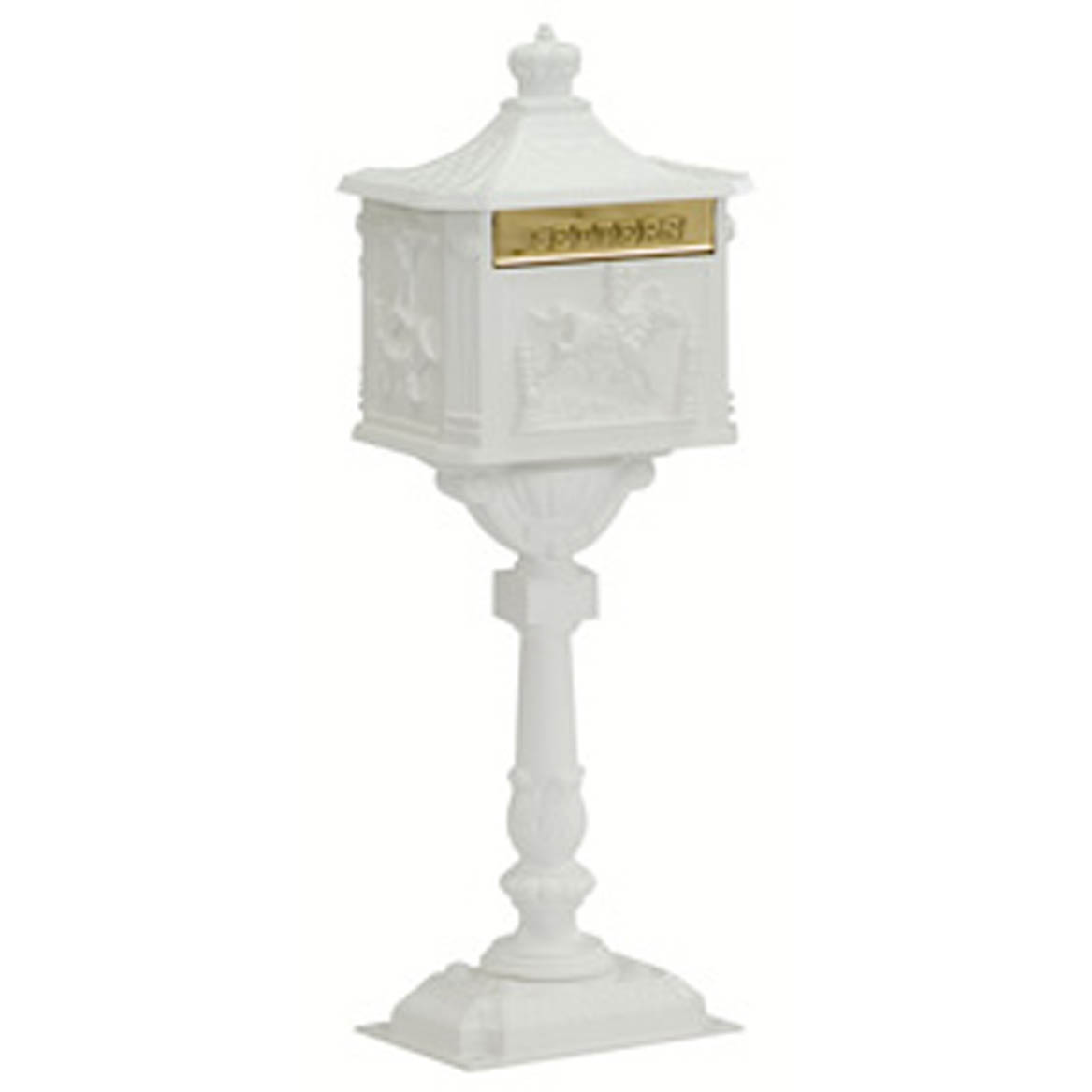 White Amco Locking Victorian Mailbox with Post