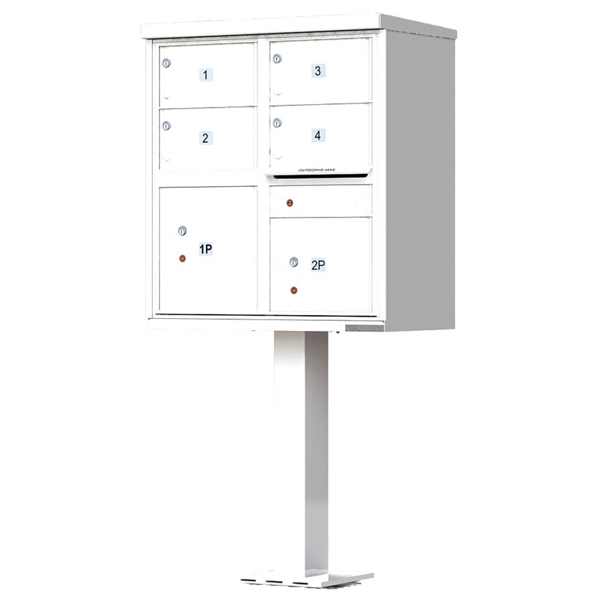 4 Door Florence Vital 1570-4T5 Series USPS Approved (CBU) Cluster Mailboxes with Pedestal White