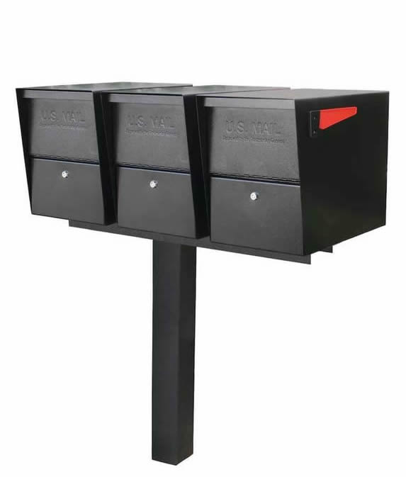 3 Mail Boss Locking Package Master Mailboxes with Post Black