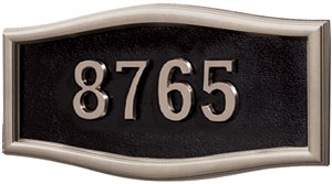 Address Plaque with Black Background and Satin Nickel Frame and Numbers