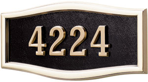 Address Plaque with Black Background with Polished Brass Frame and Numbers