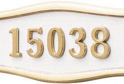 Address Plaque with White Background Poliched Brass Frame and Numbers