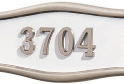 Address Plaque with White Background and Satin Nickel Frame and Numbers