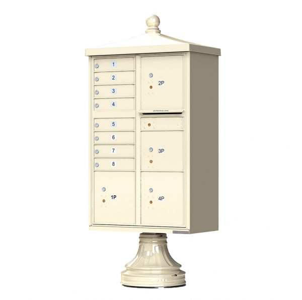 8 Door with 4 Parcel Lockers Florence Vital™ 1570-8T6V2 Series Traditional USPS Approved (CBU) Cluster Mailboxes with Pedestal