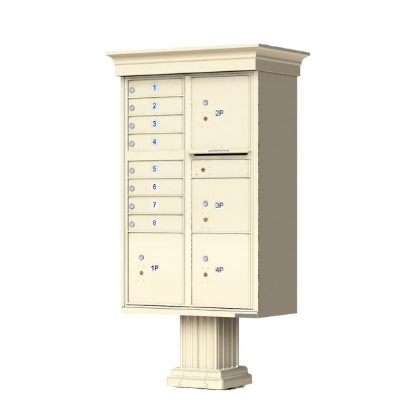 8 Door with 4 Parcel Lockers Florence Vital™ 1570-8T6V Series Classic USPS Approved (CBU) Cluster Mailboxes with Pedestal