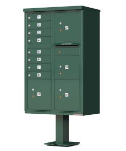 8 Door with 4 Parcel Lockers Florence Vital 1570-8T6 Series USPS Approved (CBU) Cluster Mailboxes with Pedestal Green