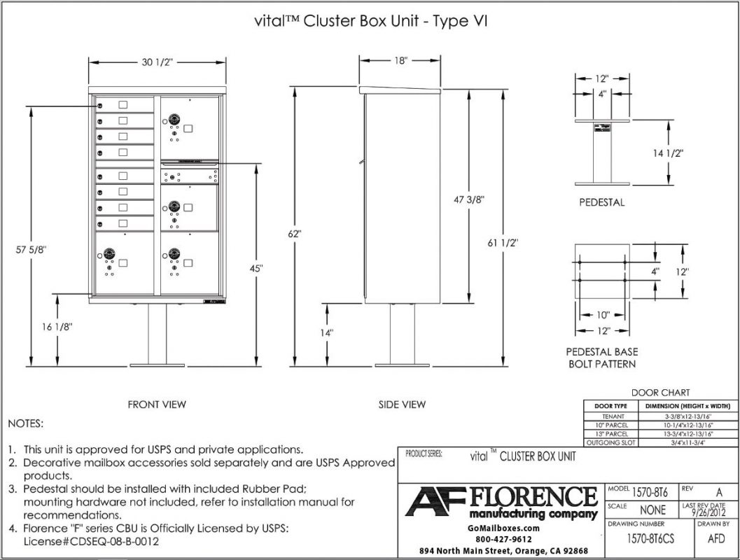 8 Door with 4 Parcel Lockers Florence Vital™ 15708T6 Series USPS Approved (CBU) Cluster