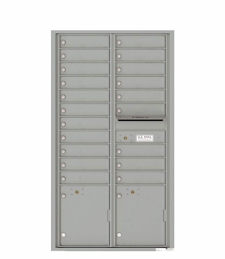 Florence Versatile Front Loading 4C Commercial Mailbox 20 Tenant Compartments with 2 Parcel Lockers 4C16D 20 Silver Spec