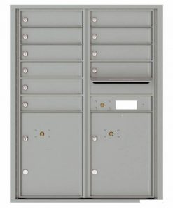 Florence Versatile Front Loading 4C Commercial Mailbox with 10 Tenant Compartments and 2 Parcel Lockers 4C11D-10 Silver Speck