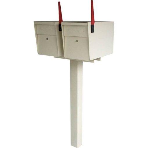 Double Mailboss High Security Mailbox with Post White