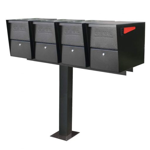 4 Mail Boss Locking Package Master with Post Black Surface Mount