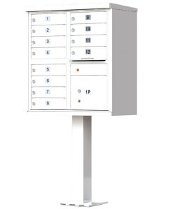 12 Door Florence Vital 1570-12 Series USPS Approved (CBU) Cluster Mailboxes with Pedestal White