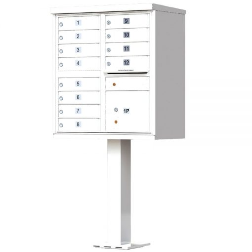 12 Door Florence Vital 1570 12 Series USPS Approved CBU Cluster Mailboxes with Pedestal White