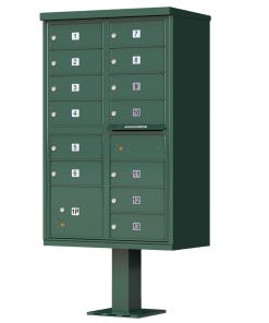 13 Door Florence Vital 1570-13 Series USPS Approved (CBU) Cluster Mailboxes with Pedestal Green