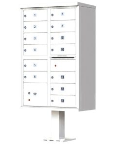 13 Door Florence Vital 1570-13 Series USPS Approved (CBU) Cluster Mailboxes with Pedestal White