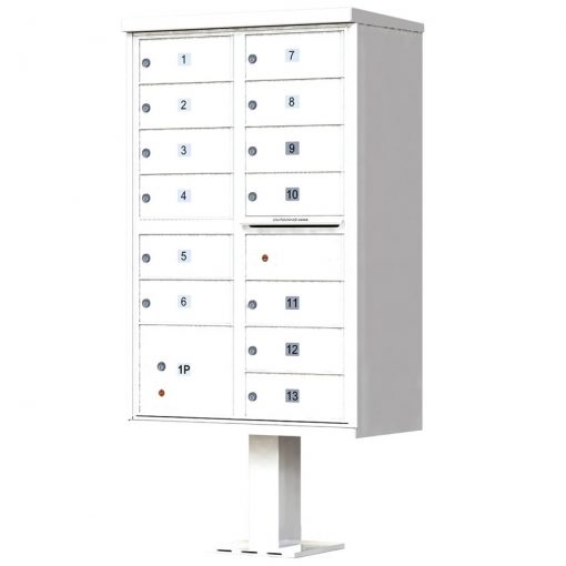 13 Door Florence Vital 1570 13 Series USPS Approved CBU Cluster Mailboxes with Pedestal White