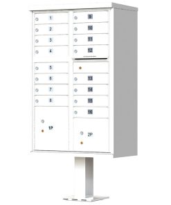 16 Door Florence Vital 1570-16 Series USPS Approved (CBU) Cluster Mailboxes with Pedestal White