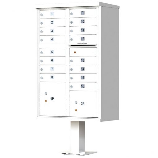 16 Door Florence Vital 1570-16 Series USPS Approved (CBU) Cluster Mailboxes with Pedestal White