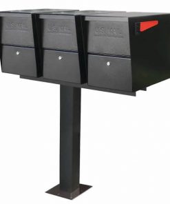 3 Mail Boss Locking Package Master Mailboxes with Post Black Surface Mount
