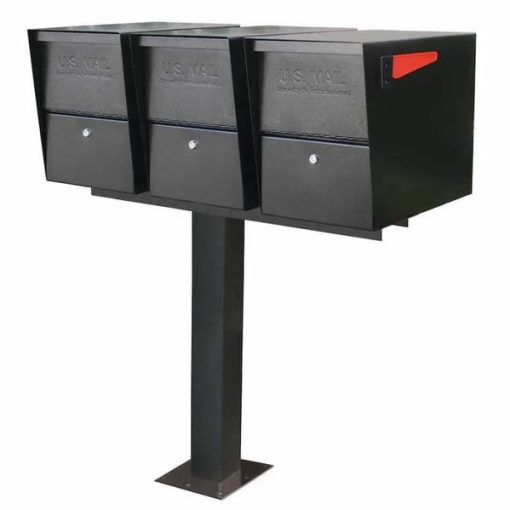 3 Mail Boss Locking Package Master Mailboxes with Post Black Surface Mount