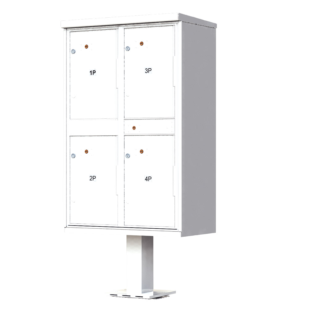 4 Door White Parcel Locker with Pedestal